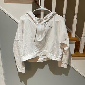 Puma White Crop Logo Half Zip Hoodie